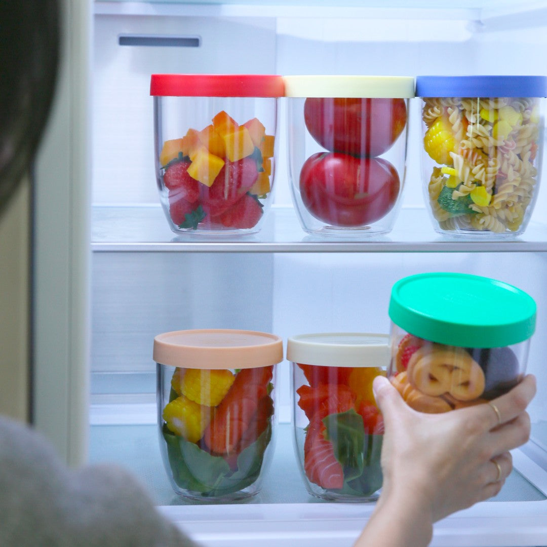 KEEPER POTs with fruit inside a refrigerator
