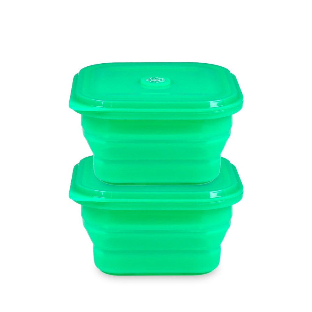 Two green PushLock containers stacked on white