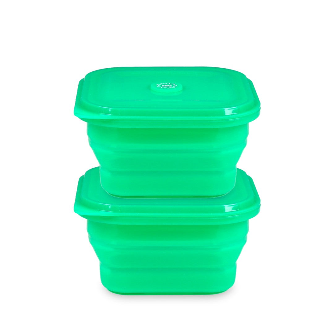 Two green PushLock containers stacked on white