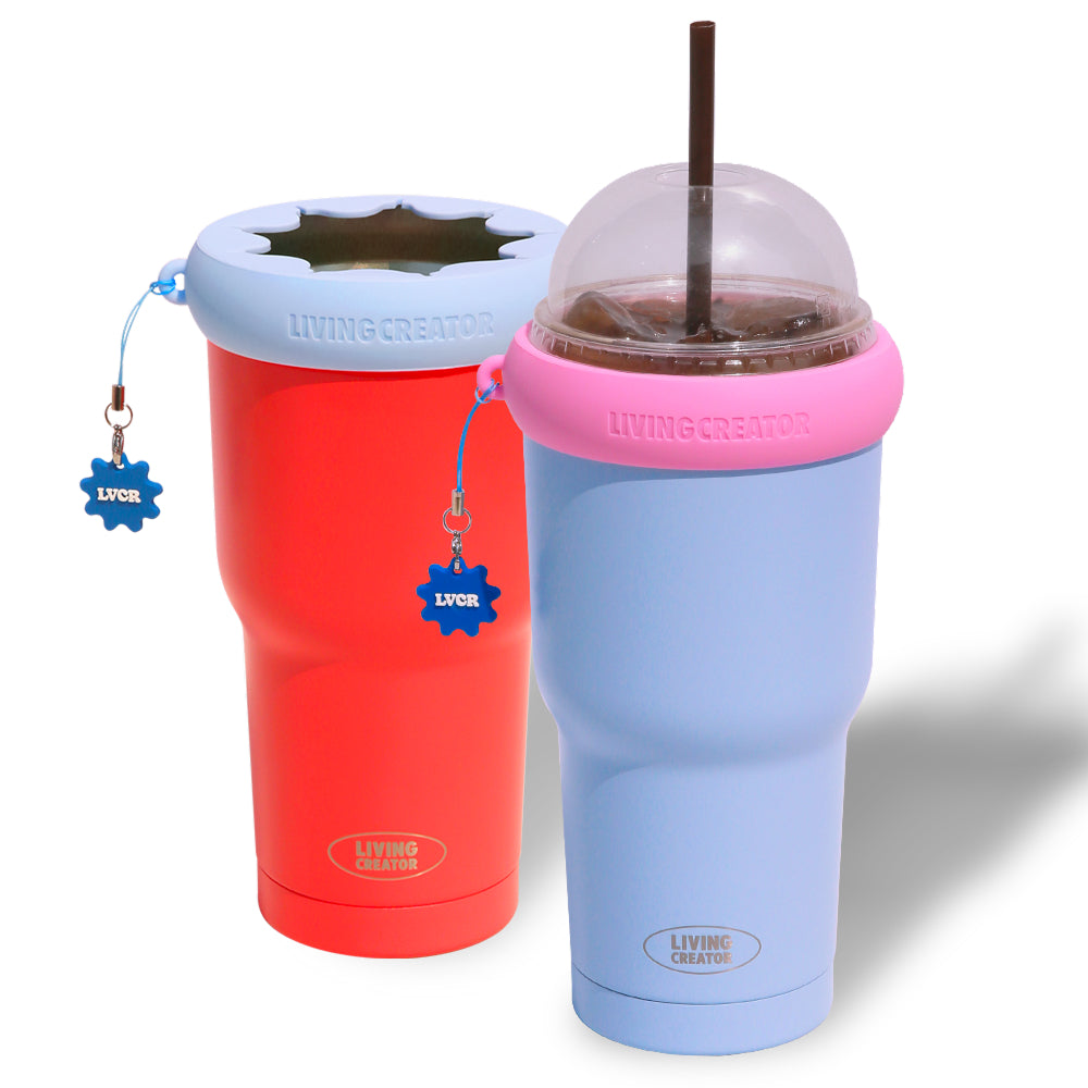 KEEPERTUM 2-in-1 To-Go Tumbler & Cup Cooler - 32 oz Double Wall Vacuum Insulated Stainless Steel Travel Mug, Fits Takeout Venti Cups & Car Cup Holders, Includes Detachable Silicone Ring & Keyring, 6 color