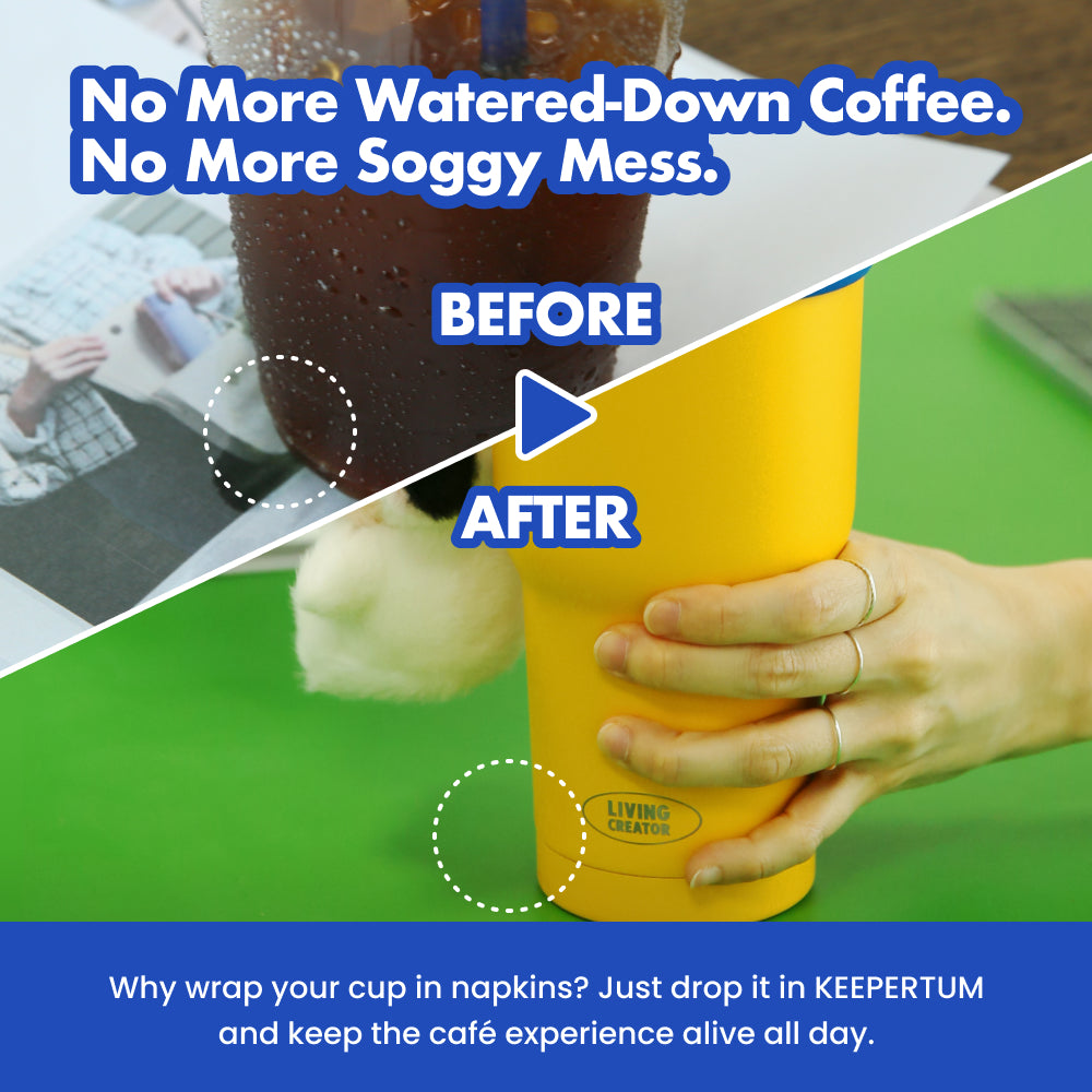 KEEPERTUM 2-in-1 To-Go Tumbler & Cup Cooler - 32 oz Double Wall Vacuum Insulated Stainless Steel Travel Mug, Fits Takeout Venti Cups & Car Cup Holders, Includes Detachable Silicone Ring & Keyring, 6 color