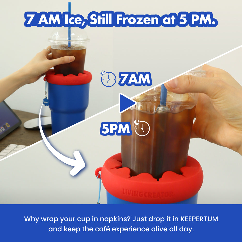 KEEPERTUM 2-in-1 To-Go Tumbler & Cup Cooler - 32 oz Double Wall Vacuum Insulated Stainless Steel Travel Mug, Fits Takeout Venti Cups & Car Cup Holders, Includes Detachable Silicone Ring & Keyring, 6 color