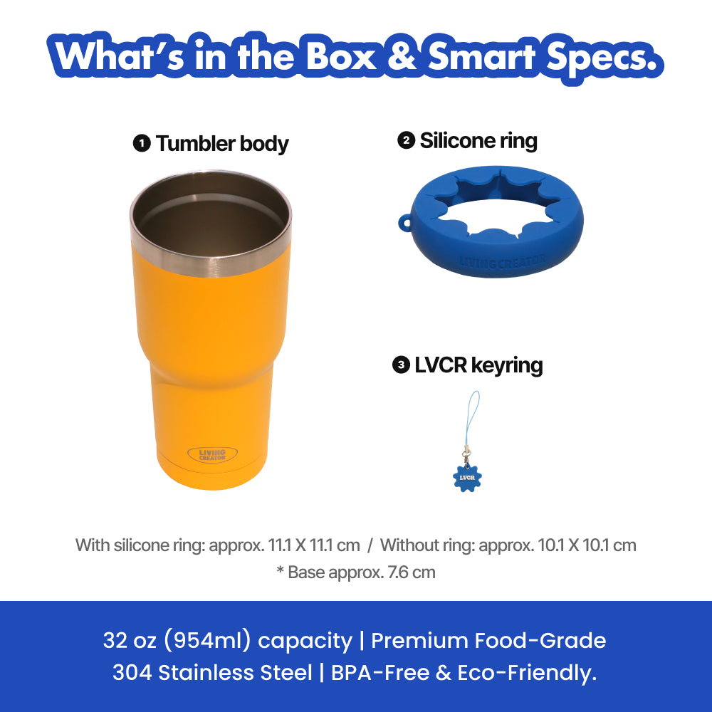 KEEPERTUM 2-in-1 To-Go Tumbler & Cup Cooler - 32 oz Double Wall Vacuum Insulated Stainless Steel Travel Mug, Fits Takeout Venti Cups & Car Cup Holders, Includes Detachable Silicone Ring & Keyring, 6 color