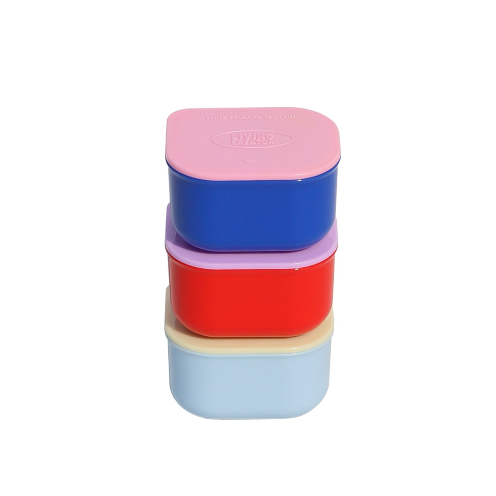 Mini Sauce Container Set B: Pink/Blue, Lavender/Red, Ivory/Pastel Blue